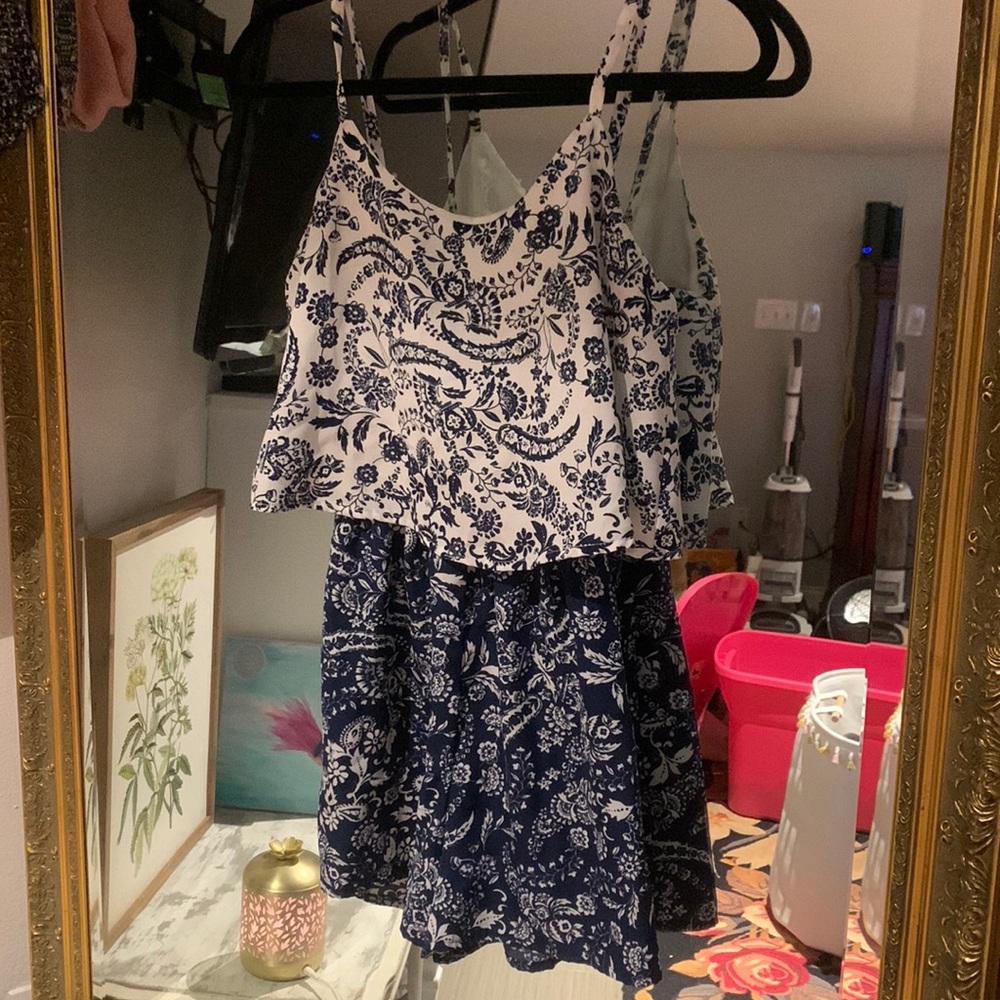 Floral blue and white romper